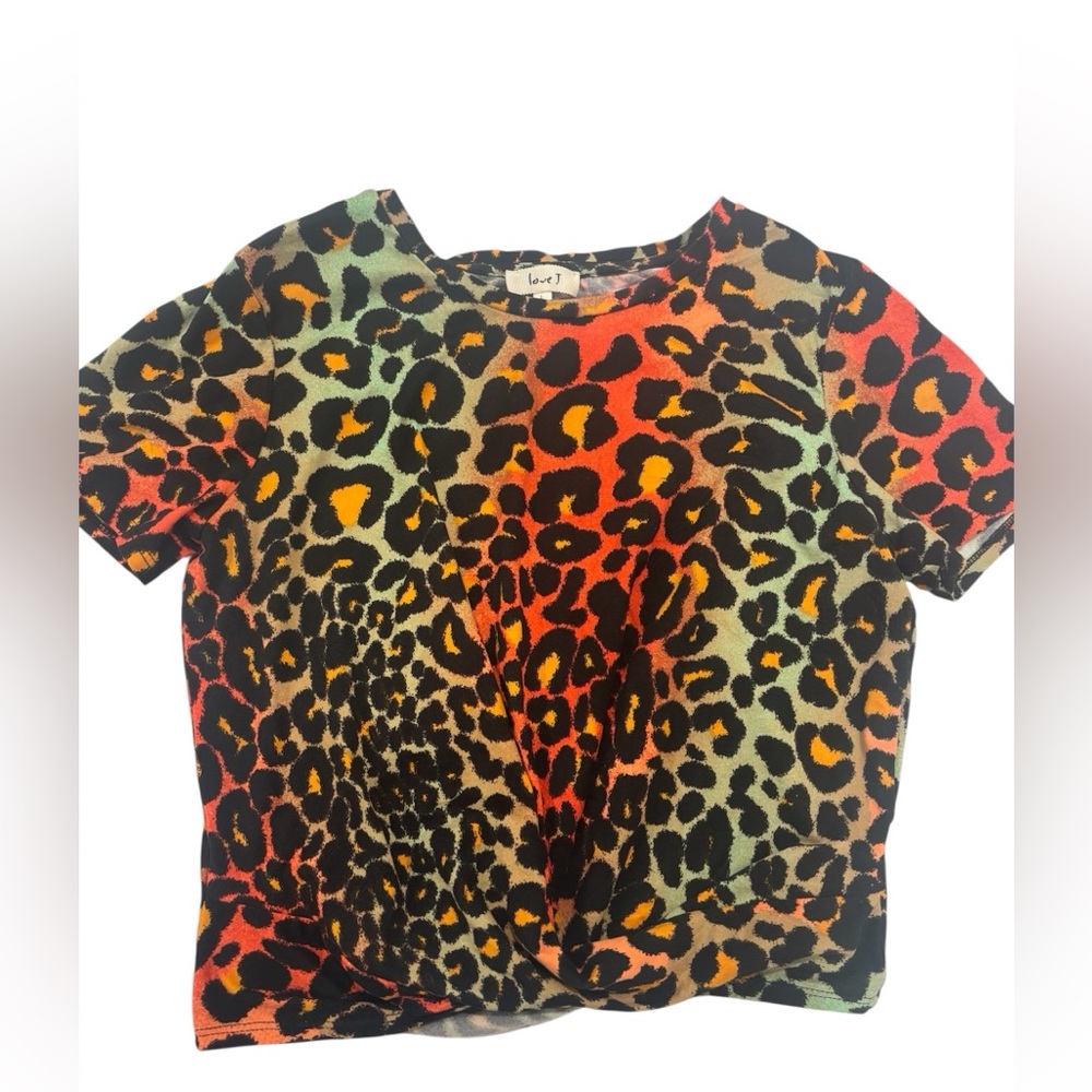 Multicolor Leopard Print Twist-Front Fitted Crop Top - Large 💚SALE 3/$25